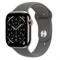 Watch Series 11 GPS+Cellular with Stone Grey Sport Band - S/M (42mm Retina LTPO3 OLED Display, Natural Titanium Case, Grey & Black Strap)