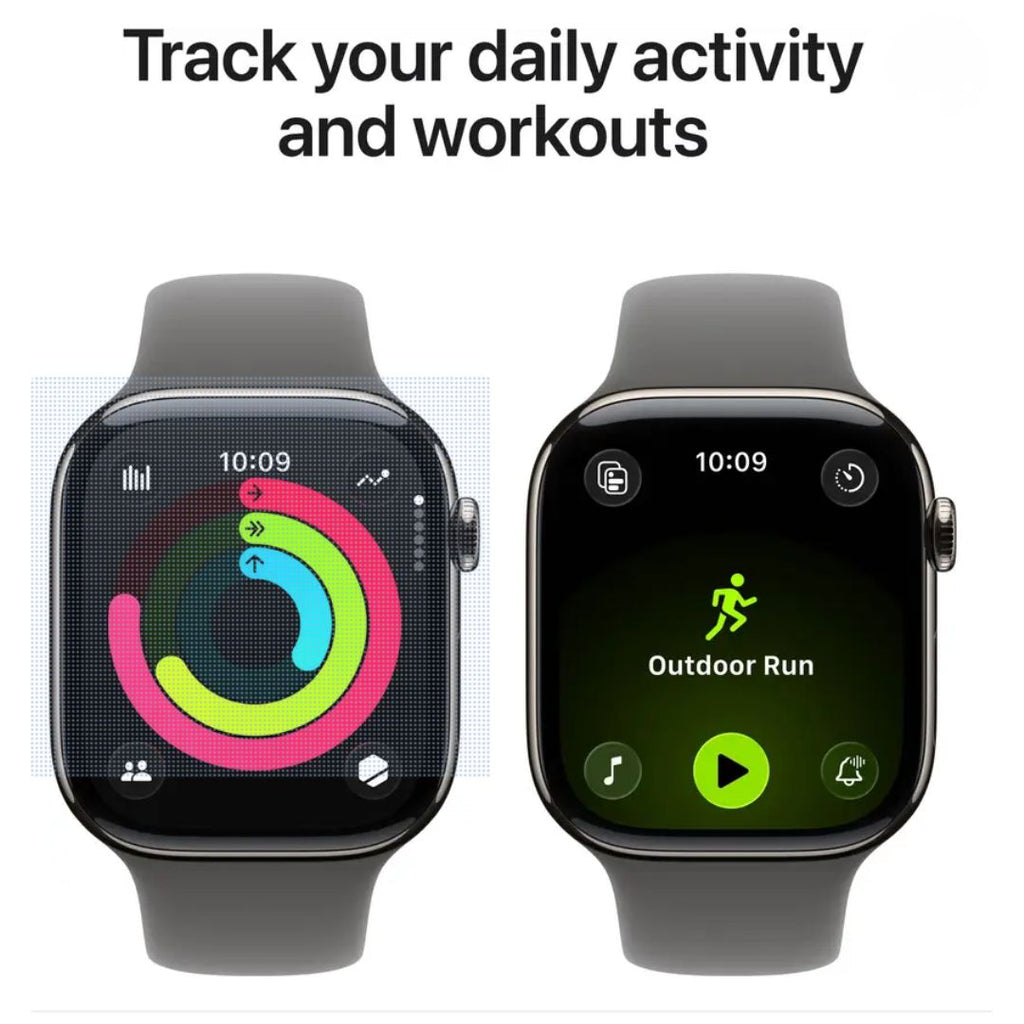 Watch Series 11 GPS+Cellular with Stone Grey Sport Band - S/M (42mm Retina LTPO3 OLED Display, Natural Titanium Case, Grey & Black Strap)