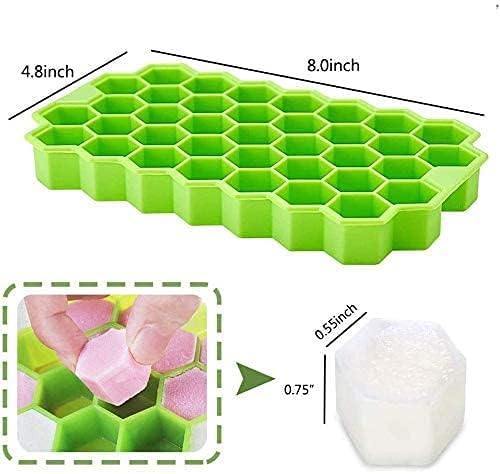 Ice Cube Trays Silicone Ice Cube Molds, Easy-Release and Flexible 37 Ice Trays BPA Free, for Whiskey Cocktail, Stackable and Safe Ice Cube Honeycomb Small Cubes Fridge Bar Soft Tray (with Lid) (1)