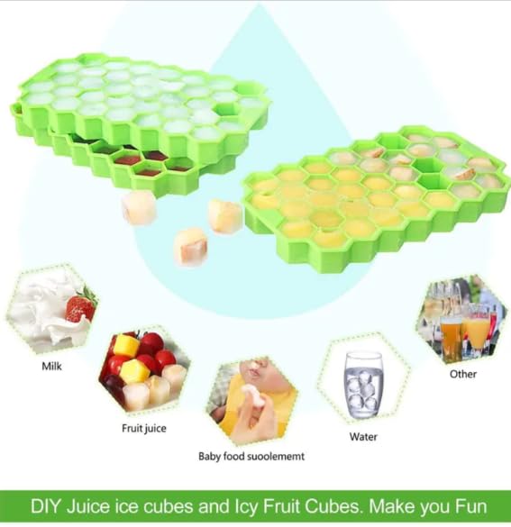 Ice Cube Trays Silicone Ice Cube Molds, Easy-Release and Flexible 37 Ice Trays BPA Free, for Whiskey Cocktail, Stackable and Safe Ice Cube Honeycomb Small Cubes Fridge Bar Soft Tray (with Lid) (1)