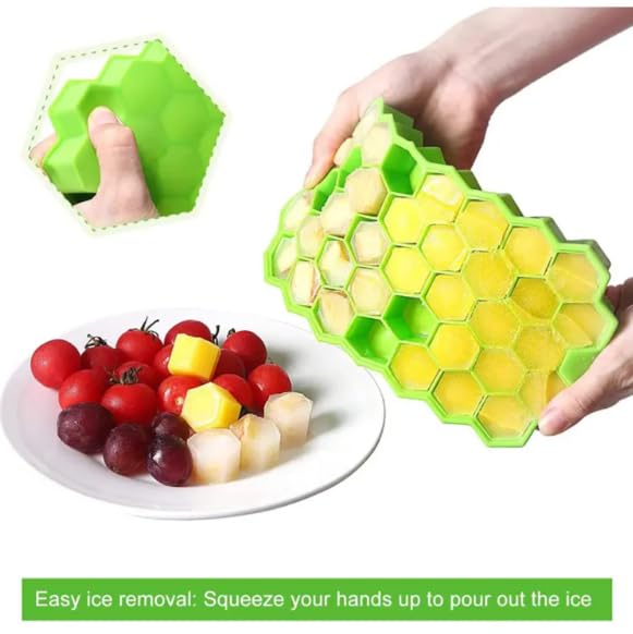 Ice Cube Trays Silicone Ice Cube Molds, Easy-Release and Flexible 37 Ice Trays BPA Free, for Whiskey Cocktail, Stackable and Safe Ice Cube Honeycomb Small Cubes Fridge Bar Soft Tray (with Lid) (1)