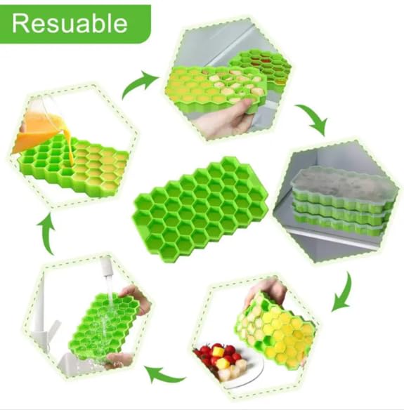Ice Cube Trays Silicone Ice Cube Molds, Easy-Release and Flexible 37 Ice Trays BPA Free, for Whiskey Cocktail, Stackable and Safe Ice Cube Honeycomb Small Cubes Fridge Bar Soft Tray (with Lid) (1)