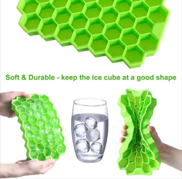 Ice Cube Trays Silicone Ice Cube Molds, Easy-Release and Flexible 37 Ice Trays BPA Free, for Whiskey Cocktail, Stackable and Safe Ice Cube Honeycomb Small Cubes Fridge Bar Soft Tray (with Lid) (1)