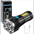 4-in-1 LED Torch Lights Rechargeable Emergency Torch Light 3W USB Charge Flashlight - High Power Long Distance Beam Range 4 Mode Torch for Outdoor, Indoor, Hiking, Walking, Camping (Multi)