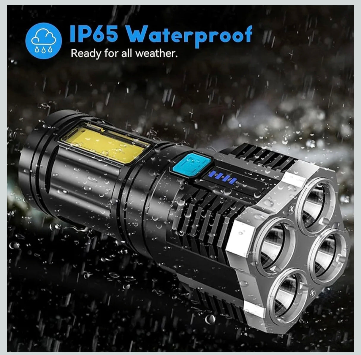 4-in-1 LED Torch Lights Rechargeable Emergency Torch Light 3W USB Charge Flashlight - High Power Long Distance Beam Range 4 Mode Torch for Outdoor, Indoor, Hiking, Walking, Camping (Multi)